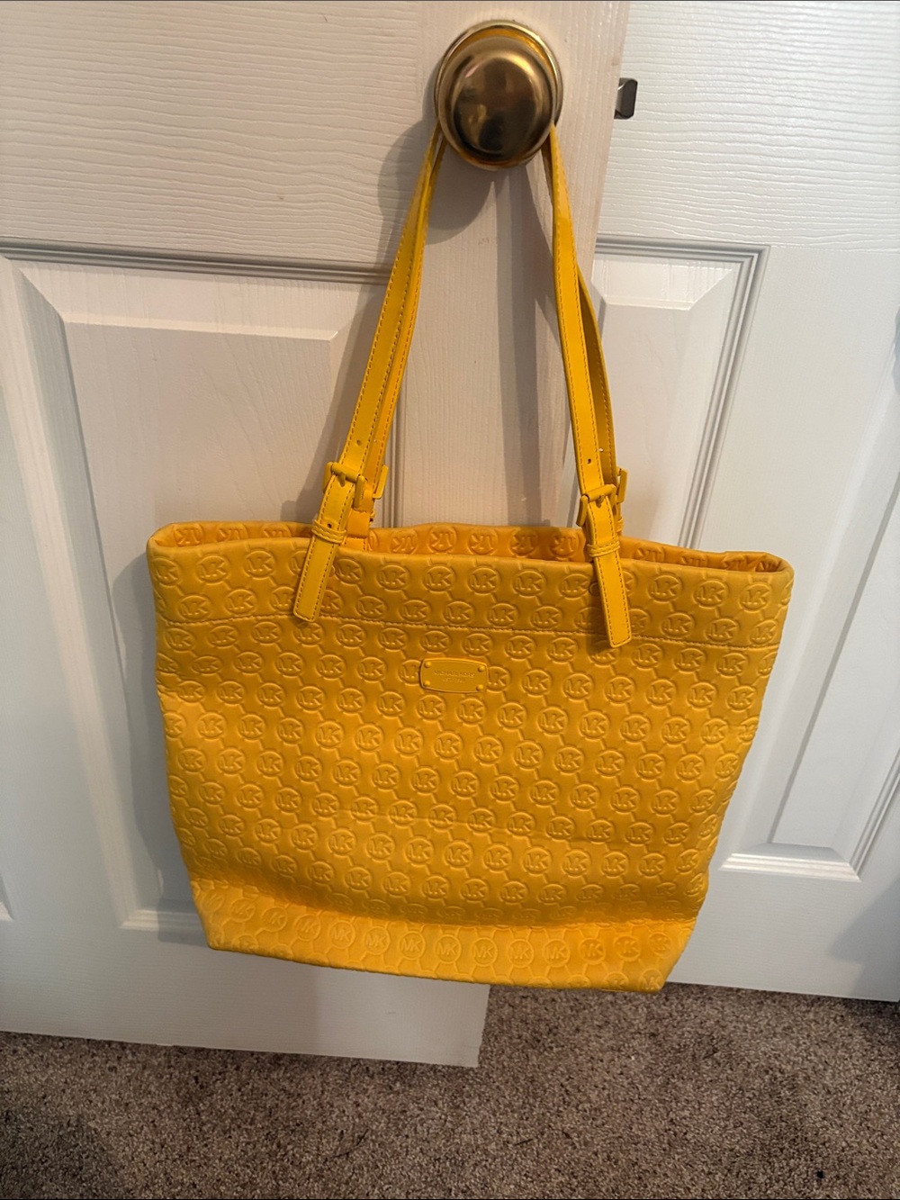 Yellow Embossed Tote Bag - Bright Yellow Shoulder Tote